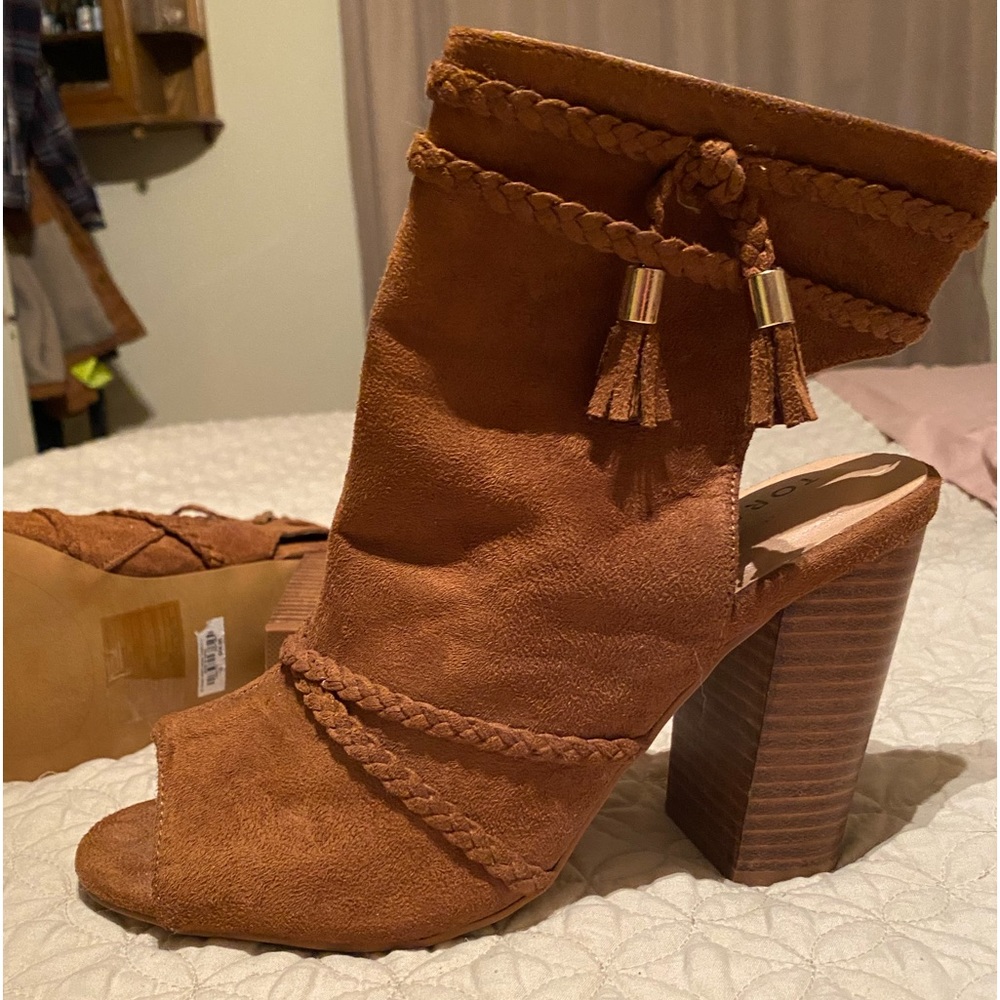 torrid Cognac Braided Tassel Cutout Heel Booties (Wide Width)